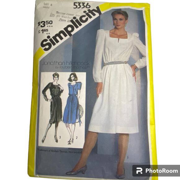 Simplicity 5336 Dress Pattern Miss 6 Pullover Side Pocket Square Neck Date - Picture 2 of 6